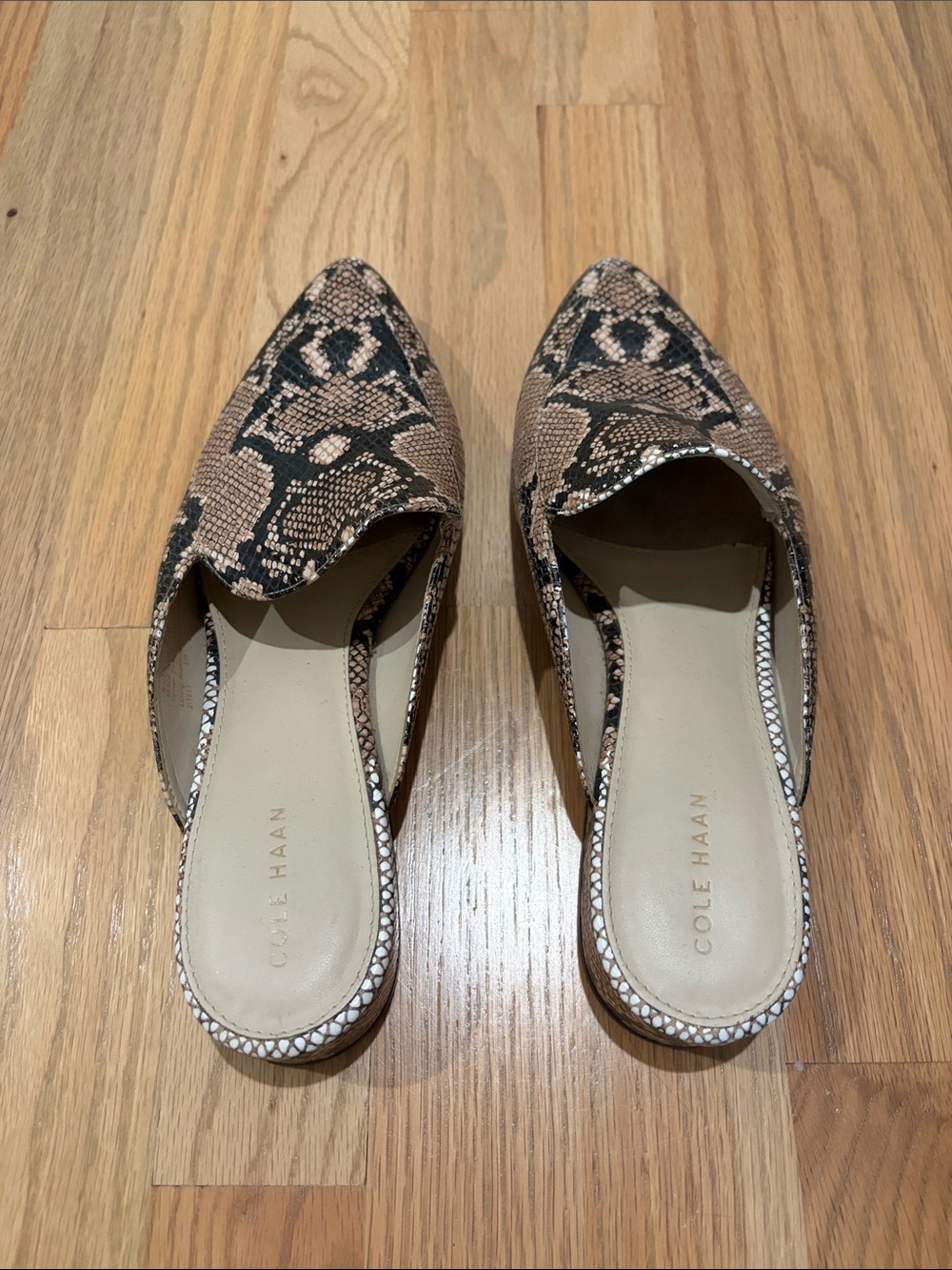 Cole Haan Brown and Black Snake-Print Slip-On Mules - Picture 2 of 5